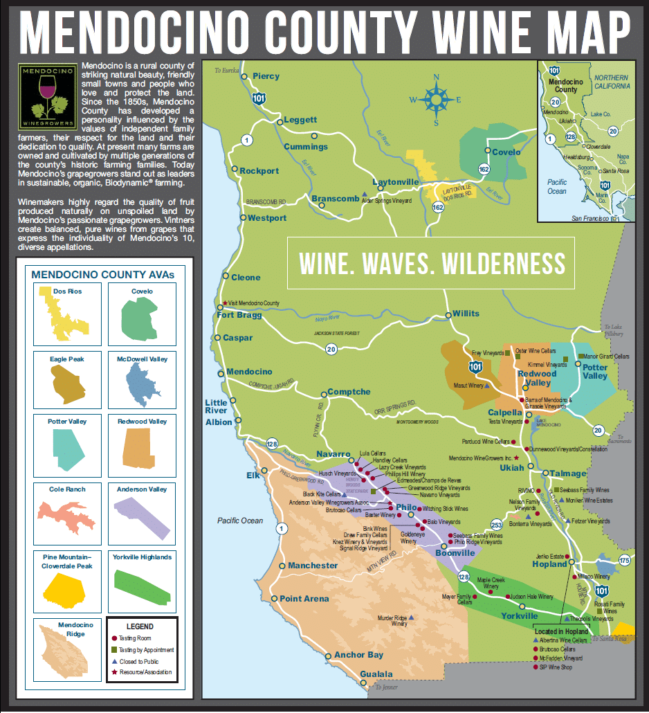 mendocino wine tasting map